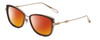 Profile View of Chopard VCH256M Designer Polarized Sunglasses with Custom Cut Red Mirror Lenses in Auburn Brown Tortoise/Gold Ladies Cat Eye Full Rim Metal 53 mm