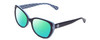 Profile View of KATE SPADE AUGUSTA Designer Polarized Reading Sunglasses with Custom Cut Powered Green Mirror Lenses in Light Blue/Navy Floral Ladies Cat Eye Full Rim Acetate 54 mm