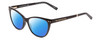 Profile View of Kate Spade JOHNESHA Designer Polarized Sunglasses with Custom Cut Blue Mirror Lenses in Black W/ White Polka Dots Ladies Cat Eye Full Rim Acetate 52 mm