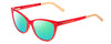 Profile View of Kate Spade JOHNESHA Designer Polarized Reading Sunglasses with Custom Cut Powered Green Mirror Lenses in Red Crystal & Peach W/ White Polka Dots Ladies Cat Eye Full Rim Acetate 52 mm