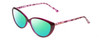 Profile View of Prive Revaux Honor Roll Designer Polarized Reading Sunglasses with Custom Cut Powered Green Mirror Lenses in Magenta Marble Red Ladies Cateye Full Rim Acetate 54 mm