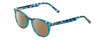 Profile View of Prive Revaux Show Off Single Designer Polarized Sunglasses with Custom Cut Amber Brown Lenses in Blue Tortoise Havana Ladies Round Full Rim Acetate 48 mm