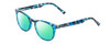 Profile View of Prive Revaux Show Off Single Designer Polarized Reading Sunglasses with Custom Cut Powered Green Mirror Lenses in Blue Tortoise Havana Ladies Round Full Rim Acetate 48 mm