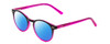 Profile View of Prive Revaux Maestro Designer Polarized Sunglasses with Custom Cut Blue Mirror Lenses in Black Magenta Pink Crystal Fade Ladies Round Full Rim Acetate 48 mm