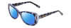 Profile View of Prive Revaux Lifestyle Designer Polarized Reading Sunglasses with Custom Cut Powered Blue Mirror Lenses in Majestic Indigo Blue Black Tortoise Crystal Ladies Oval Full Rim Acetate 55 mm