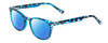 Profile View of Prive Revaux Show Off Single Designer Polarized Reading Sunglasses with Custom Cut Powered Blue Mirror Lenses in Blue Tortoise Crystal Havana Ladies Round Full Rim Acetate 48 mm