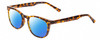 Profile View of Prive Revaux Show Off Single Designer Polarized Sunglasses with Custom Cut Blue Mirror Lenses in Toffee Brown Tortoise Havana Ladies Round Full Rim Acetate 48 mm