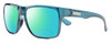 Profile View of Suncloud Rambler Designer Polarized Reading Sunglasses with Custom Cut Powered Green Mirror Lenses in Crystal Marine Blue Mens Square Full Rim Acetate 57 mm