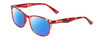 Profile View of Calabria Prive Shawn Designer Polarized Reading Sunglasses with Custom Cut Powered Blue Mirror Lenses in Crystal Cherry Red Tortoise Havana Ladies Panthos Full Rim Acetate 56 mm