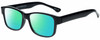 Profile View of 2000 and Beyond 3079 Designer Polarized Reading Sunglasses with Custom Cut Powered Green Mirror Lenses in Gloss Black Unisex Square Full Rim Acetate 60 mm