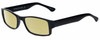 Profile View of Gotham Style 232 Designer Polarized Reading Sunglasses with Custom Cut Powered Sun Flower Yellow Lenses in Black Mens Rectangular Full Rim Acetate 60 mm