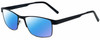 Profile View of Gotham Style 11 Designer Polarized Sunglasses with Custom Cut Blue Mirror Lenses in Black Mens Rectangular Full Rim Metal 59 mm