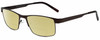Profile View of Gotham Style 11 Designer Polarized Reading Sunglasses with Custom Cut Powered Sun Flower Yellow Lenses in Brown Mens Rectangular Full Rim Metal 59 mm