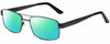 Profile View of Gotham Style 15 Designer Polarized Reading Sunglasses with Custom Cut Powered Green Mirror Lenses in Black Mens Square Full Rim Metal 56 mm
