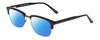 Profile View of Times Square Liberty Designer Polarized Sunglasses with Custom Cut Blue Mirror Lenses in Black GunMetal Silver Unisex Panthos Semi-Rimless Metal 55 mm