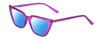 Profile View of Gotham Flex 84 Designer Polarized Sunglasses with Custom Cut Blue Mirror Lenses in Smoke Purple Matte Black Ladies Triangular Full Rim Acetate 49 mm