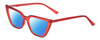 Profile View of Gotham Flex 84 Designer Polarized Sunglasses with Custom Cut Blue Mirror Lenses in Smoke Red Matte Black Ladies Triangular Full Rim Acetate 49 mm