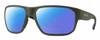 Profile View of Smith Optics Arvo Designer Polarized Reading Sunglasses with Custom Cut Powered Blue Mirror Lenses in Matte Moss Green Mens Rectangle Full Rim Acetate 61 mm