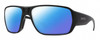 Profile View of Smith Optics Castaway Designer Polarized Sunglasses with Custom Cut Blue Mirror Lenses in Matte Black Unisex Wrap Full Rim Acetate 63 mm