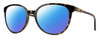 Profile View of Smith Optics Cheetah Designer Polarized Sunglasses with Custom Cut Blue Mirror Lenses in Alpine Tortoise Havana Matte Brown Gold Ladies Cateye Full Rim Acetate 54 mm