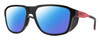 Profile View of Smith Optics Embark Designer Polarized Sunglasses with Custom Cut Blue Mirror Lenses in TNF Matte Black/Horizon Red Unisex Wrap Full Rim Acetate 58 mm