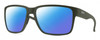 Profile View of Smith Optics Emerge Designer Polarized Sunglasses with Custom Cut Blue Mirror Lenses in Matte Moss Green Unisex Square Full Rim Acetate 60 mm