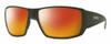 Profile View of Smith Optics Guides Choice Designer Polarized Sunglasses with Custom Cut Red Mirror Lenses in Matte Moss Green Unisex Rectangle Full Rim Acetate 62 mm