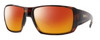 Profile View of Smith Optics Guides Choice XL Designer Polarized Sunglasses with Custom Cut Red Mirror Lenses in Tortoise Havana Brown Gold Unisex Rectangle Full Rim Acetate 63 mm