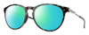 Profile View of Smith Optics Wander Designer Polarized Reading Sunglasses with Custom Cut Powered Green Mirror Lenses in Sky Tortoise Havana Blue Black Marble Unisex Round Full Rim Acetate 55 mm