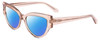 Profile View of SITO SHADES ALLNIGHTER Designer Polarized Sunglasses with Custom Cut Blue Mirror Lenses in Sirocco Pink Crystal Ladies Cat Eye Full Rim Acetate 56 mm
