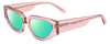 Profile View of SITO SHADES AXIS Designer Polarized Reading Sunglasses with Custom Cut Powered Green Mirror Lenses in Rosewater Pink Crystal Ladies Square Full Rim Acetate 55 mm