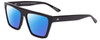 Profile View of SITO SHADES BENDER Designer Polarized Sunglasses with Custom Cut Blue Mirror Lenses in Black Ladies Rectangular Full Rim Acetate 57 mm