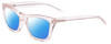 Profile View of SITO SHADES BREAK OF DAWN Designer Polarized Reading Sunglasses with Custom Cut Powered Blue Mirror Lenses in Dew Clear Pink Crystal Unisex Square Full Rim Acetate 54 mm