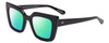 Profile View of SITO SHADES CULT VISION Designer Polarized Reading Sunglasses with Custom Cut Powered Green Mirror Lenses in Black Ladies Cat Eye Full Rim Acetate 51 mm
