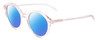 Profile View of SITO SHADES DIXON Designer Polarized Sunglasses with Custom Cut Blue Mirror Lenses in Dew Clear Pink Crystal Unisex Round Full Rim Acetate 52 mm