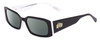Profile View of SITO SHADES ELECTRO VISION Designer Polarized Reading Sunglasses with Custom Cut Powered Smoke Grey Lenses in Black White Unisex Square Full Rim Acetate 56 mm