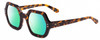 Profile View of SITO SHADES FOXY Designer Polarized Reading Sunglasses with Custom Cut Powered Green Mirror Lenses in Honey Tortoise Havana Ladies Square Full Rim Acetate 52 mm