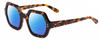Profile View of SITO SHADES FOXY Designer Polarized Reading Sunglasses with Custom Cut Powered Blue Mirror Lenses in Honey Tortoise Havana Ladies Square Full Rim Acetate 52 mm