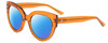 Profile View of SITO SHADES GOOD LIFE Designer Polarized Sunglasses with Custom Cut Blue Mirror Lenses in Amber Orange Crystal Ladies Round Full Rim Acetate 54 mm