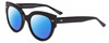Profile View of SITO SHADES GOOD LIFE Designer Polarized Reading Sunglasses with Custom Cut Powered Blue Mirror Lenses in Black Ladies Round Full Rim Acetate 54 mm