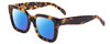 Profile View of SITO SHADES HARLOW Designer Polarized Sunglasses with Custom Cut Blue Mirror Lenses in Amber Tortoise Havana Ladies Square Full Rim Acetate 52 mm