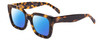 Profile View of SITO SHADES HARLOW Designer Polarized Reading Sunglasses with Custom Cut Powered Blue Mirror Lenses in Amber Tortoise Havana Ladies Square Full Rim Acetate 52 mm