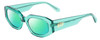 Profile View of SITO SHADES JUICY Designer Polarized Reading Sunglasses with Custom Cut Powered Green Mirror Lenses in Appletini Blue Crystal Ladies Square Full Rim Acetate 53 mm