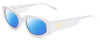 Profile View of SITO SHADES JUICY Designer Polarized Reading Sunglasses with Custom Cut Powered Blue Mirror Lenses in White Ladies Square Full Rim Acetate 53 mm