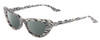 Profile View of SITO SHADES LUNETTE Designer Polarized Sunglasses with Custom Cut Smoke Grey Lenses in Savannah Black White Zebra Print Ladies Cat Eye Full Rim Acetate 52 mm