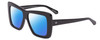 Profile View of SITO SHADES PAPILLION Designer Polarized Sunglasses with Custom Cut Blue Mirror Lenses in Black Ladies Square Full Rim Acetate 56 mm