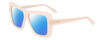 Profile View of SITO SHADES PAPILLION Designer Polarized Sunglasses with Custom Cut Blue Mirror Lenses in Vanilla Pink Crystal Ladies Square Full Rim Acetate 56 mm
