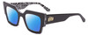 Profile View of SITO SHADES SENSORY DIVISION Designer Polarized Sunglasses with Custom Cut Blue Mirror Lenses in Black White Zebra Safari Ladies Cat Eye Full Rim Acetate 53 mm