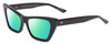 Profile View of SITO SHADES WONDERLAND Designer Polarized Reading Sunglasses with Custom Cut Powered Green Mirror Lenses in Black Ladies Cat Eye Full Rim Acetate 54 mm