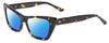 Profile View of SITO SHADES WONDERLAND Designer Polarized Sunglasses with Custom Cut Blue Mirror Lenses in Limeade Black Yellow Tortoise Ladies Cat Eye Full Rim Acetate 54 mm